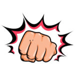 Hand, fist punching or hitting, comic pop art Comic pop art of a hand, fist punching
